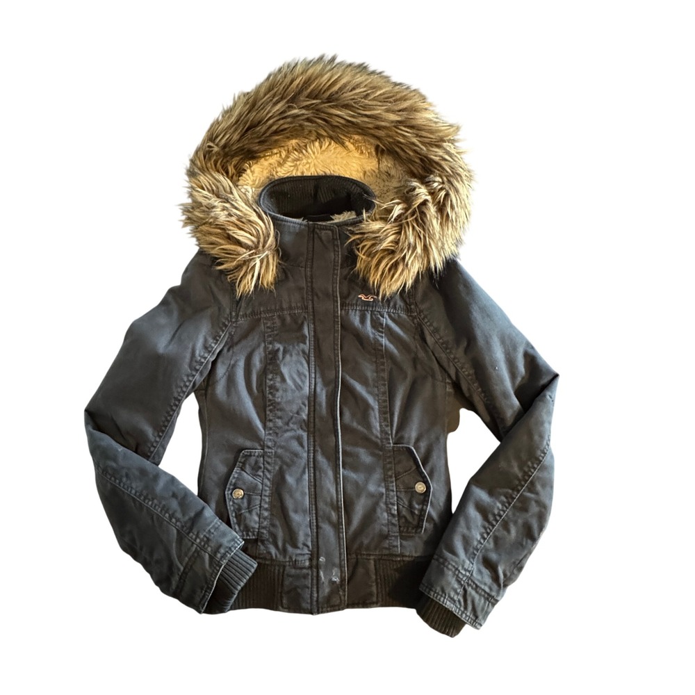 Hollister Bomber Jacket Small Vintage Y2K Navy Fur Lined Bella Swan Flaws